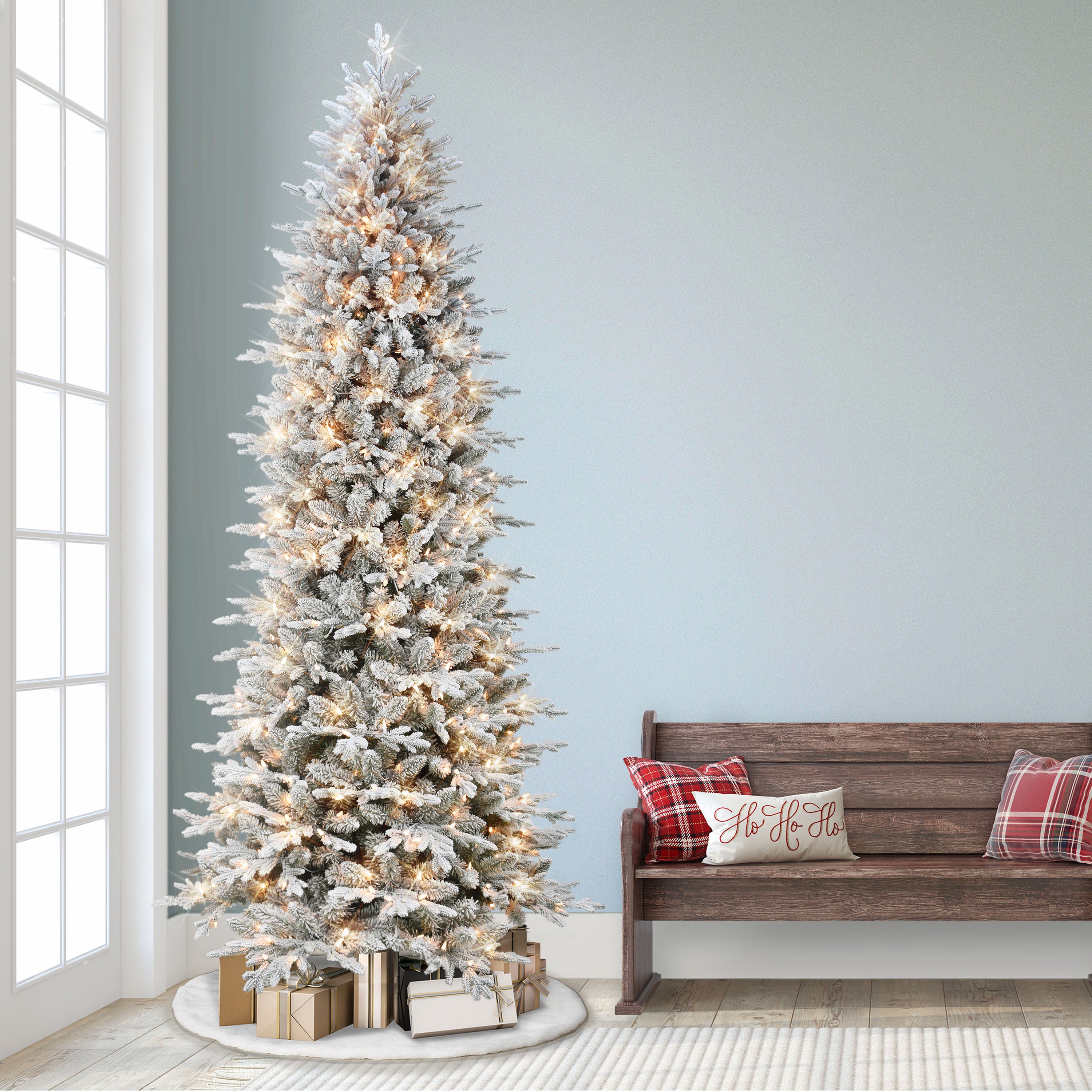 9ft Slim Flocked Northern Fir Christmas Tree
